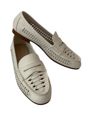 Veronica Beard Penny Woven Leather Loafers White Sz 9